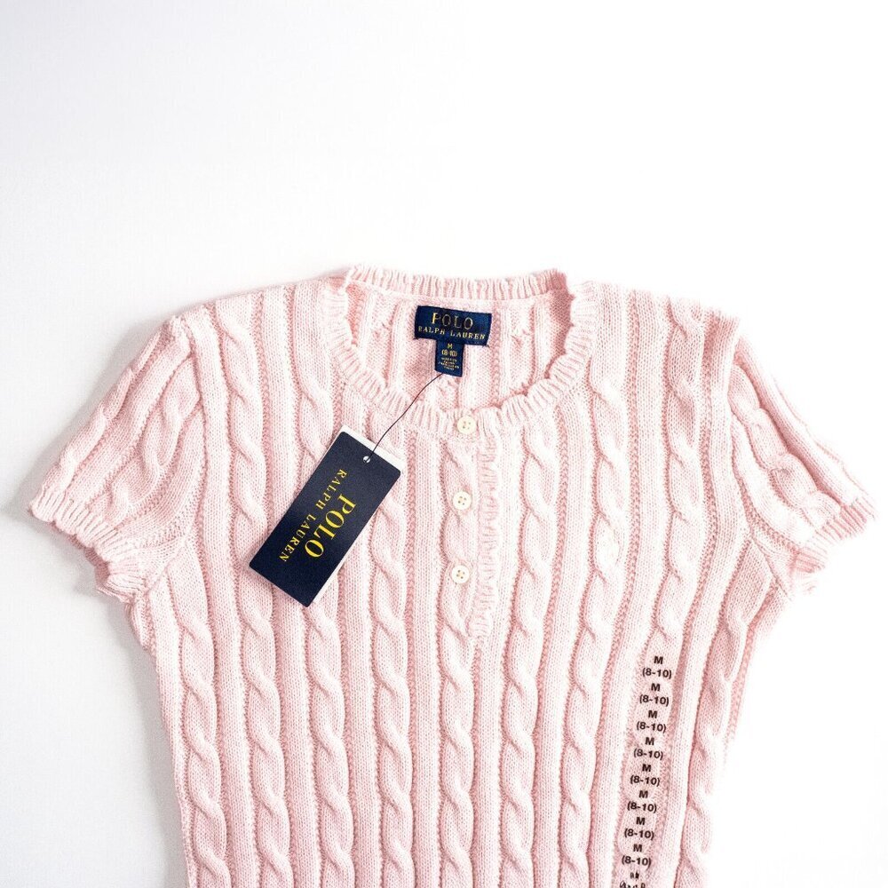 NEW Polo Ralph Lauren Girls Cable Knit Cotton Sweater Dress Pale Pink $75 M 8-10 - Picture 6 of 10